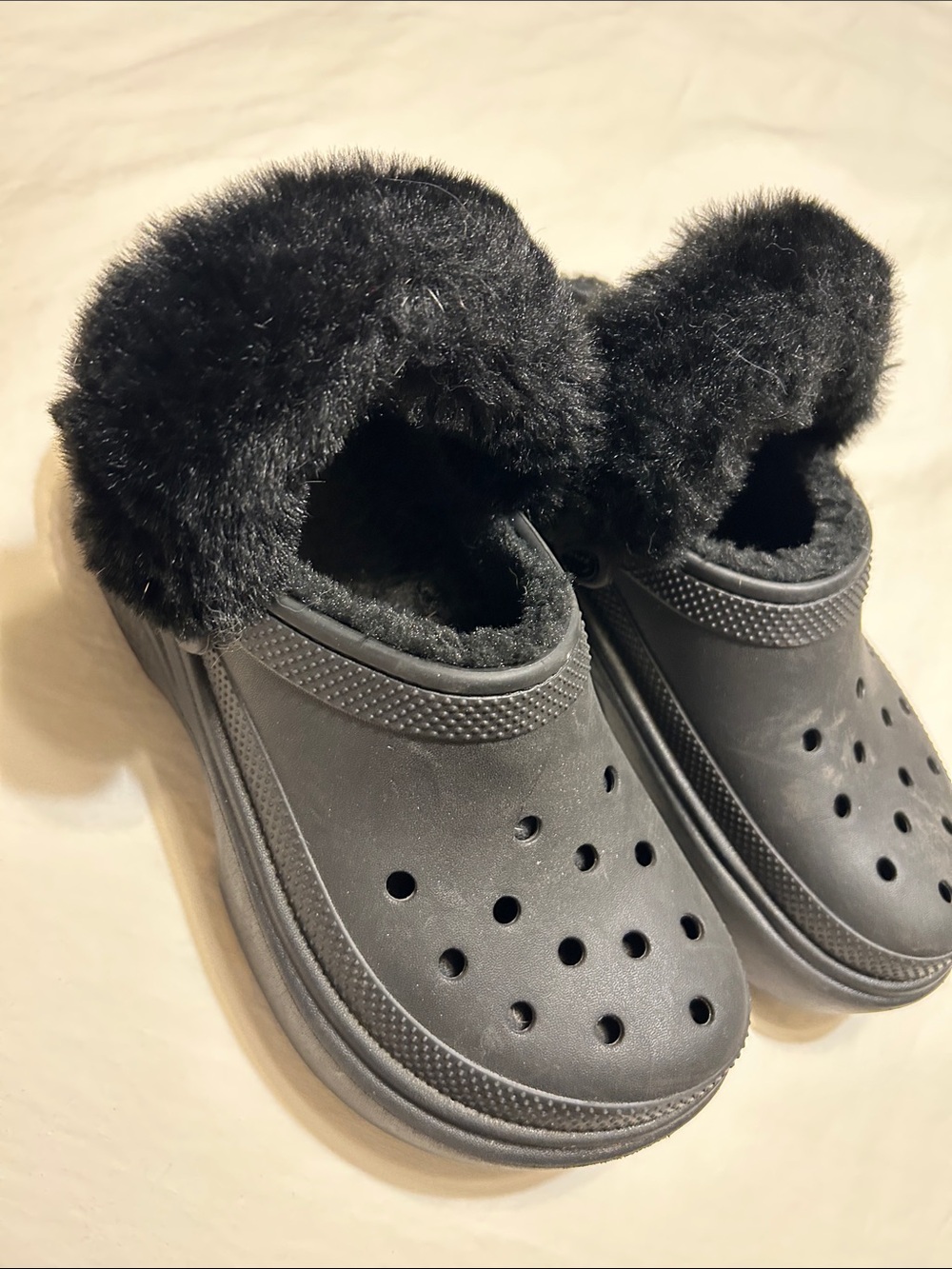 CROCS Black Faux Fur Lined Slip-On Clogs